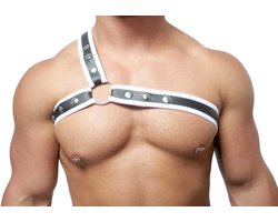 Mister B - Harnas - Neopreen Triangle Harnas - Zwart Wit - Maat L/XL