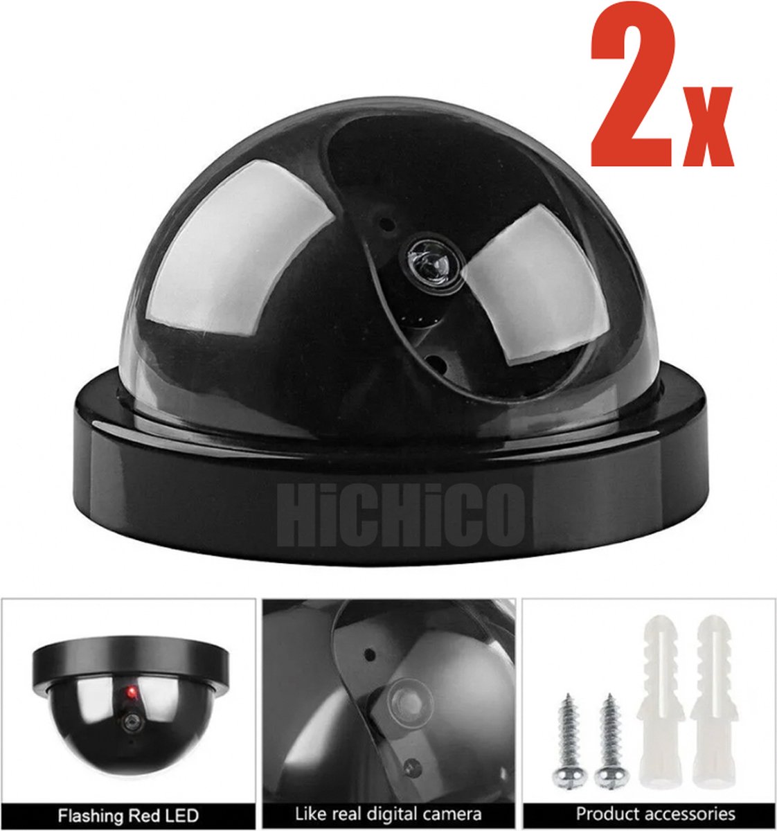 2x Fake camera voor binnen – Dummy camera – Nep camera - CCD Dummy Camera - Beveiligingscamera - Fake binnendoor Nepcamera - Nep Security Cam met rood knipperend led indicator voor binnen HiCHiCO®