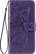 Étui adapté pour Samsung Galaxy A35 - Bookcase - Porte carte - Portefeuille - Motif papillon - Simili cuir - Violet foncé