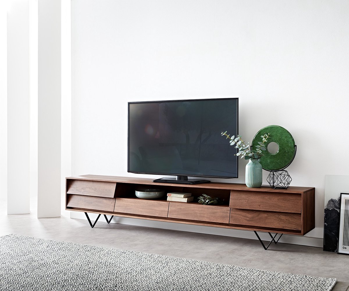 DELIFE TV-Meubel Eloi Acacia Bruin 240x35 cm 2 Deuren 2 Laden V-Poot Zwart