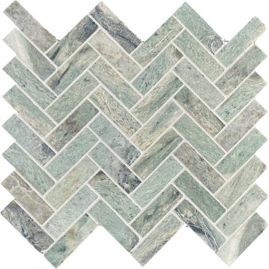 Foto: Natuursteen steenstrip moza ektegel green marble small arrows leno deco