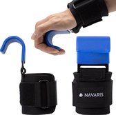 Navaris lifting straps met haken - 2x pols strap voor fitness en gewichtheffen - Professionele polsbanden met haken - Blauw