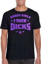 Bellatio Decorations Gay Pride T-shirt heren - i suck dicks - zwart - glitter paars - LHBTI XXL