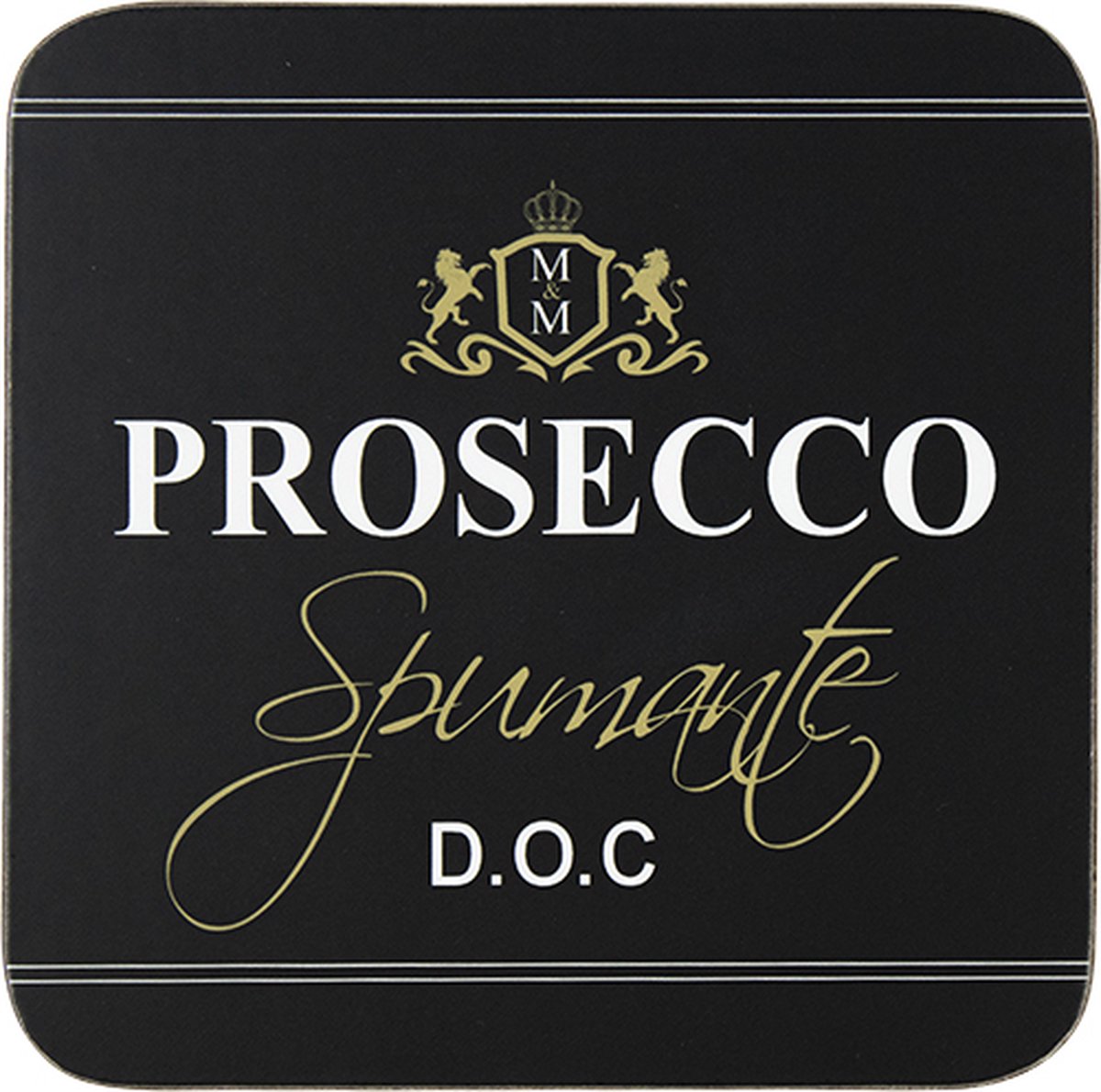 Onderzetters wijn prosecco zwart 10x10cm (6x)