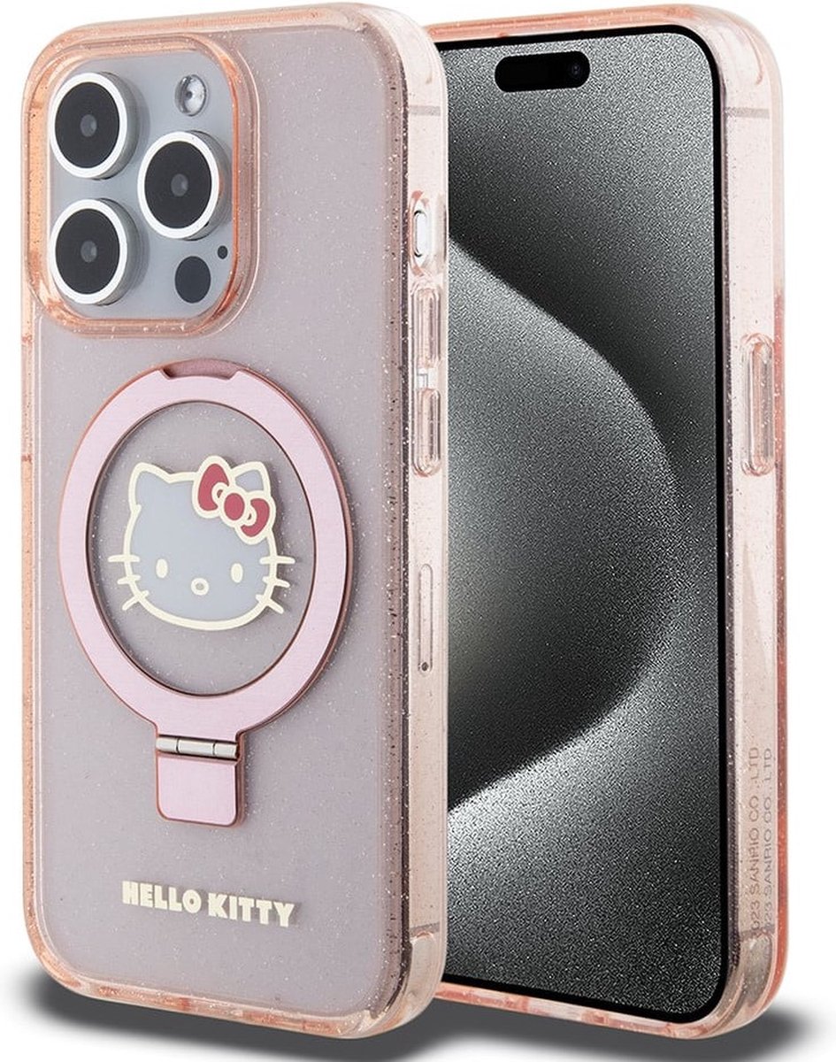 Hello - Kitty - Ringstandaard Glitter Electrop Logo MagSafe-hoesje voor iPhone - 15 - Pro - Roze