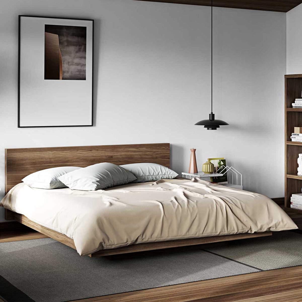 Bed Float 180x200 - Walnoot - Temahome - Tweepersoons Bedkader - Bruin - Fineer; Spaanplaat Tweepersoons Normaal Bed