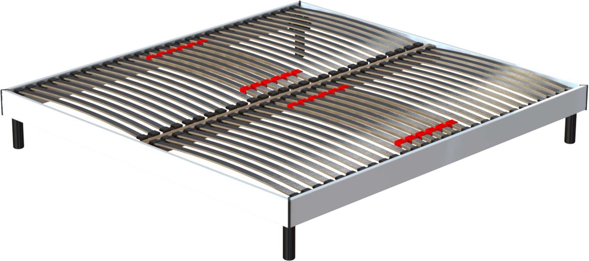 Bedframe Senne 28 Latten 140x200 - Wit - Emob - Bedbodem Op Poten - Wit - Hout; Multiplex Tweepersoons Normaal Bed