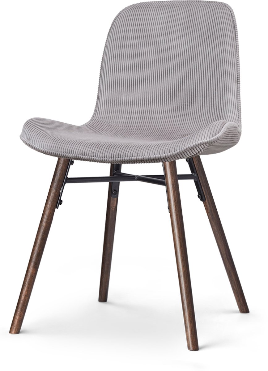 Nolon Nena-Fé Eetkamerstoel Ribstof Warm Grijs - Stof - Houten Poten - Walnoot Kleur Rib - Warmgrijs - Walnoot onderstel
