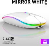 Jave Draadloze Gaming Muis - Wit - Oplaadbare Computermuis - Ergonomische muis met Stille Klik - Silent Click - RGB LED Bij werking