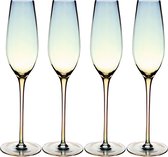 Intirilife 4x Champagneglas met Regenboog Glinstering en Golvende Vorm - 200 ml Inhoud - Prosecco Mousserend Glas Vaatwasmachinebestendig Schokbestendig Kristalglas