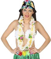 Carnaval verkleed set - Tropische Hawaii party - bucket hoedje zwart - bloemenslinger wit - volwassenen
