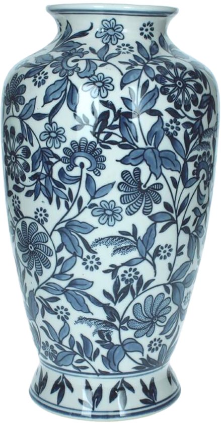 Viv! Home Luxuries vaas - Delftsblauw - Bloemen - Aardewerk - blauw wit - 16x16x31cm