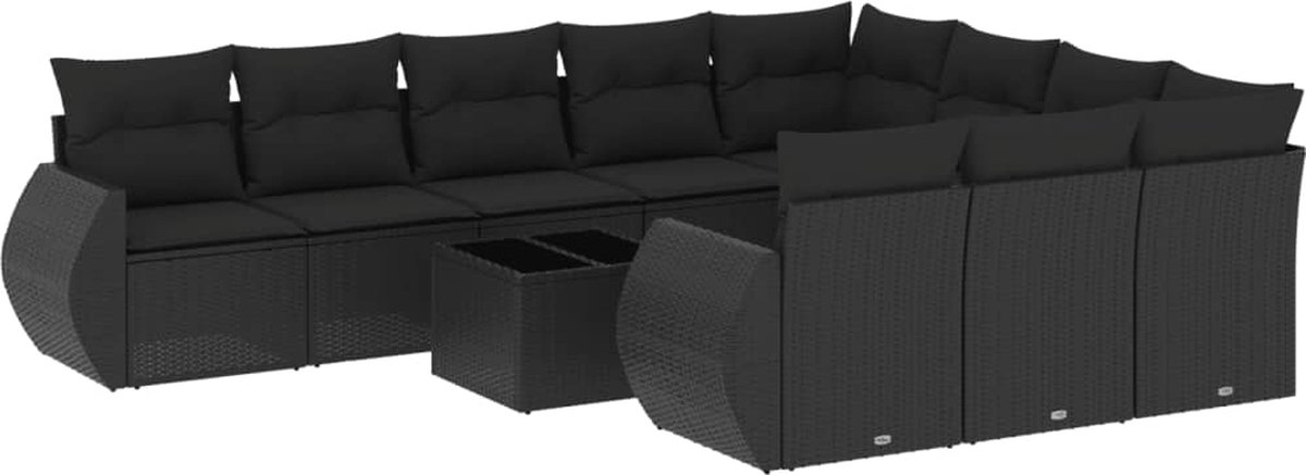 vidaXL 11-delige - Loungeset - met - kussens - poly - rattan - zwart