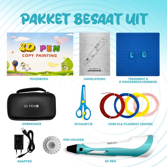 Fits4Kids® 3D Pen Starterspakket XXL - 140m Filament Vullingen - Inclusief E-Book - Opbergkoffer - Tekenmat - Tekenboek - Knutselen - Drawer - Blauw