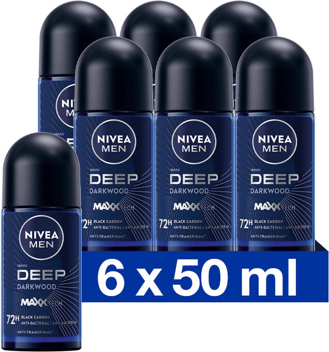 Goedkoopste NIVEA MEN Deep Anti-Transpirant Deo Roller Dark Wood - 72 uur Bescherming - Deodorant - 6 x 50ml - Voordeelverpakking