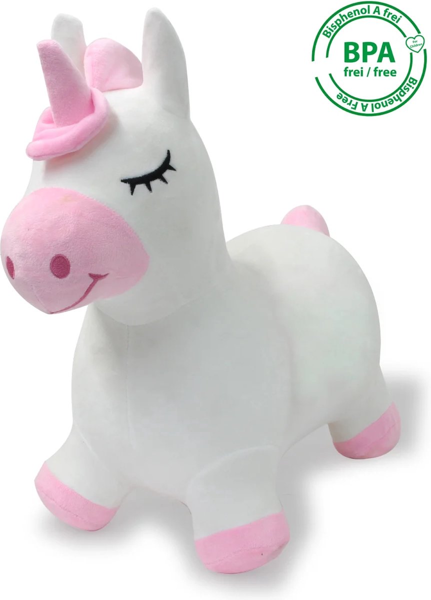 Jamara Skippybal - 466002 Skippydier Eenhoorn Wit Roze Pluche Junior met Pomp — afbeelding 4
