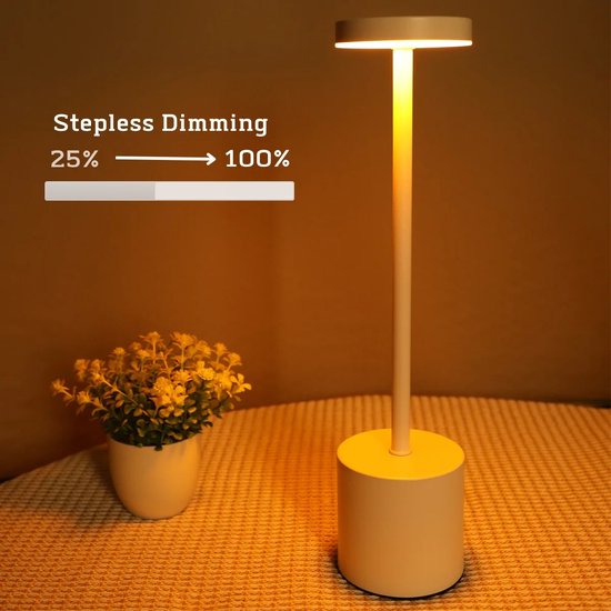 Tafellamp - tafellamp oplaadbaar - LED - 3 verschillende lichtstanden - dimbaar - touch - slaapkamer woonkamer of bureau - minimalistisch design - Wit