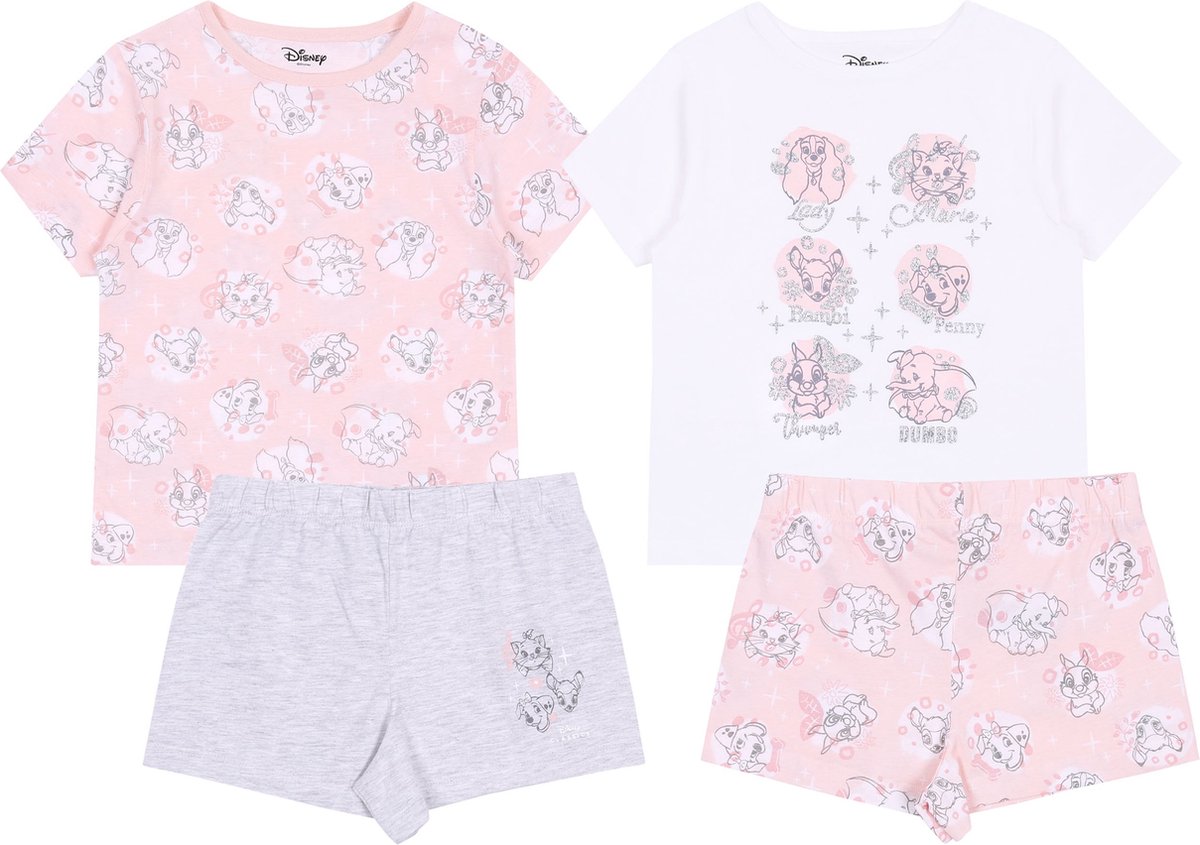 Disney 2x Wit-roze meisjespyjama met korte mouwen = Dumbo, Bambi, Lady en de Vagebond