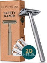 Safety Razor + 20 RVS Scheermesjes – Vrouw & Mannen – Scheren – Zero Waste Veiligheidsscheermes – Duurzaam Cadeau – Double edge blades