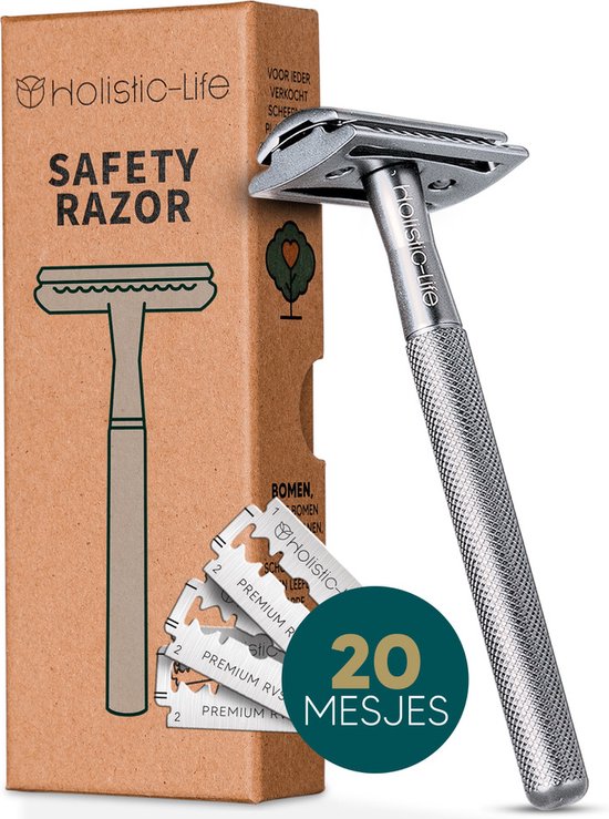 Safety Razor + 20 RVS Scheermesjes – Vrouw & Mannen – Scheren – Zero Waste Scheermes – Duurzaam Cadeau – Double edge blades