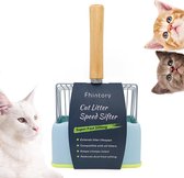 Kattenbakschep met houder, metalen kattenbakschep met houder, kattenbakschep met houten handvat, gatafstand 7 mm, lengte 28 cm, literbox scoop, kattenbakschep
