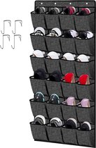 Opslag van schoenen om op te hangen achter de deur – schoenenrek met 24 vakken, hangende organizer, schoenenopslag, zwart linnen stof