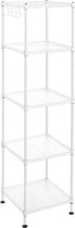 SONGMICS Bathroom Shelf, Sturdy Metal Storage Rack, Total Load Capacity 100 kg, with 5 PP Sheets, Removable Hooks, 30 x 30 x 123.5 cm, Expandable Design, for Small Space, White LGR023W01