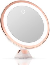 10X vergrotende make-up spiegel met dimbaar natuurlijk LED licht - USB & batterij, 20cm breed, Sterke Zuignap, Luna (Rosé Goud)