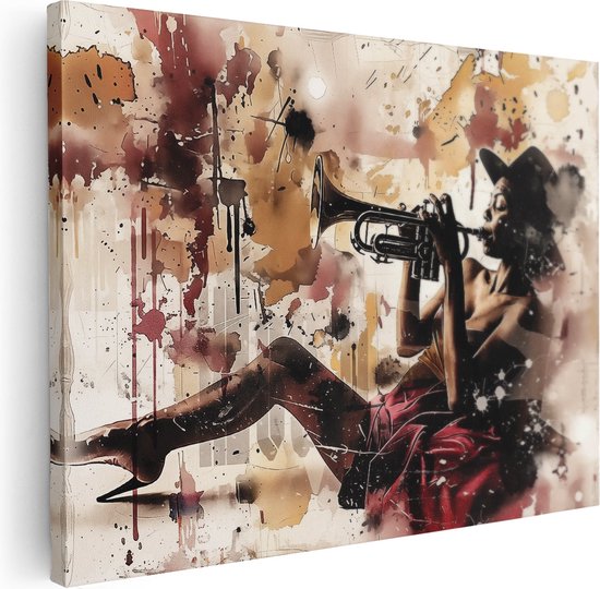 Artaza Canvas Schilderij Vrouw die Trompet Speelt - Foto Op Canvas - Canvas Print