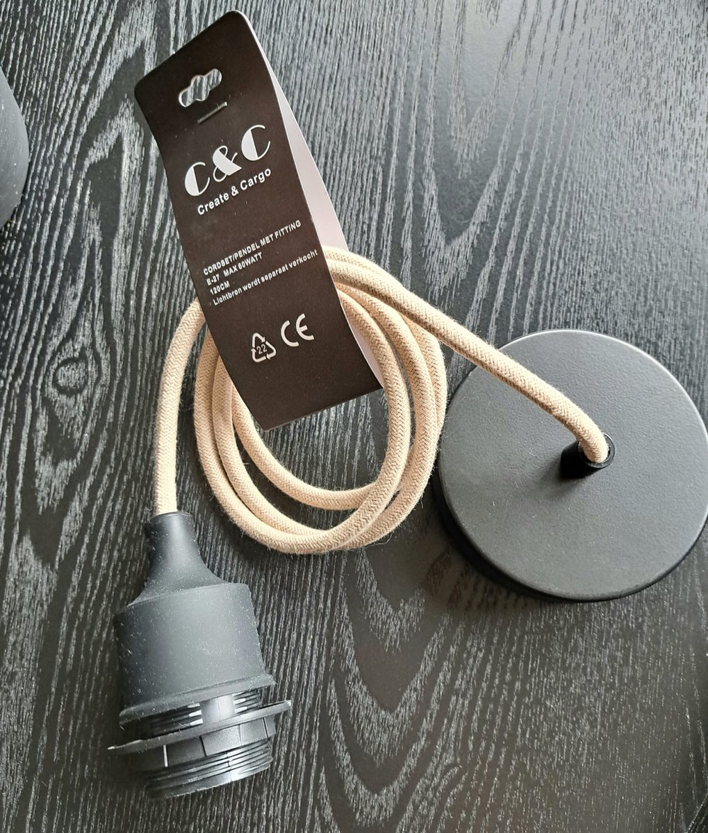 Plafond Pendel | Pendel met Fitting snoer en plafondplaat | 120 cm | Katoenen snoer | Voor lichtbron E27