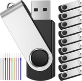 Flash Drive 32 GB bulkverpakking van 10 USB-sticks - draagbare pendrive 32 GB USB 2.0 Memory Stick Swivel zwarte USB-stick Gegevensopslag Thumb Drive met 10 stuks veelkleurige koorden van FEBNISCTE