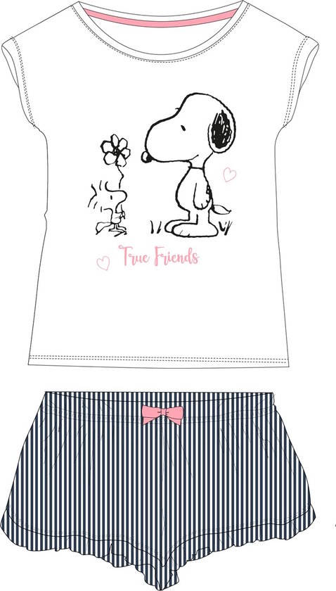 Snoopy shortama/pyjama true friends katoen wit/grijs maat 146
