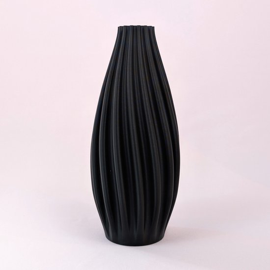 Dastium Home - 3D geprinte vaas Fleur - Mat Zwart - 30 cm - Luxe vaas voor zijden bloemen - Woonaccessoires