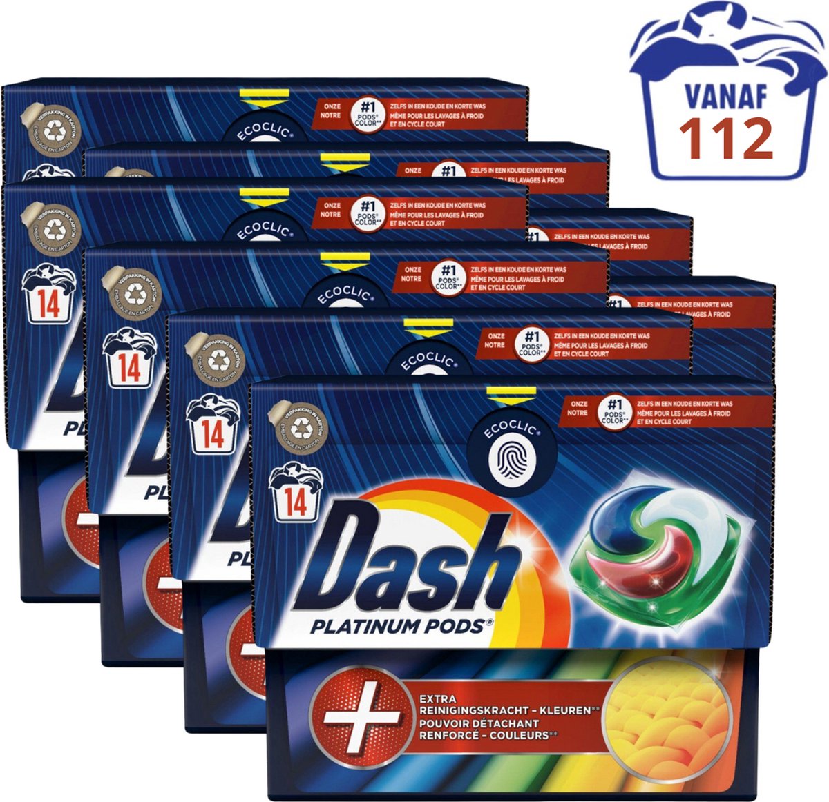 Goedkoopste Dash Platinum Wasmiddel Pods - Wascapsules - Kleur - Voordeelverpakking 112 (8 x 14) Wasbeurten