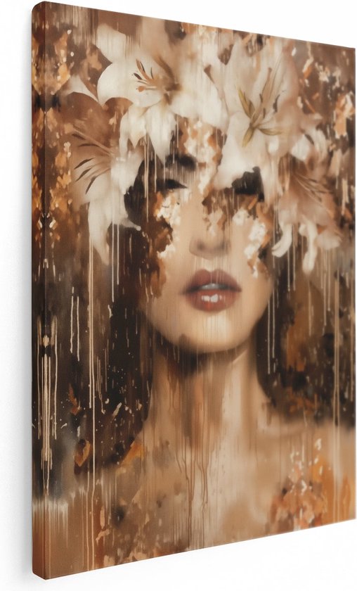 Artaza Tableau sur toile Femme avec des Fleurs sur la tête - 90x120 - Décoration murale - Photo sur toile - Impression sur toile