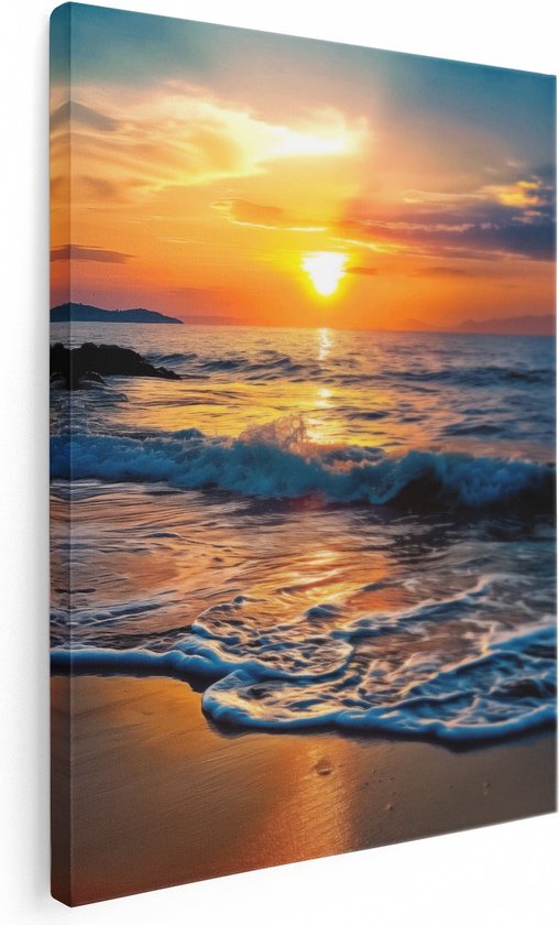 Artaza Canvas Schilderij Zonsondergang op een Strand - 60x80 - Muurdecoratie - Foto Op Canvas - Canvas Print