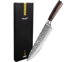 Shinrai Japan - Japans Koksmes 20 cm - Keukenmes - RVS Staal Mes - Hammered RVS - Met Luxe Geschenkdoos