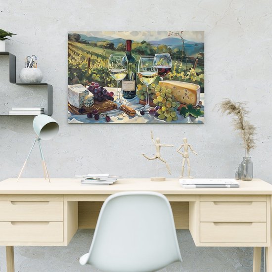 Artaza Peinture sur toile représentant du Vin, du fromage et des raisins sur une table - 60 x 40 - Décoration murale - Photo sur toile - Impression sur toile