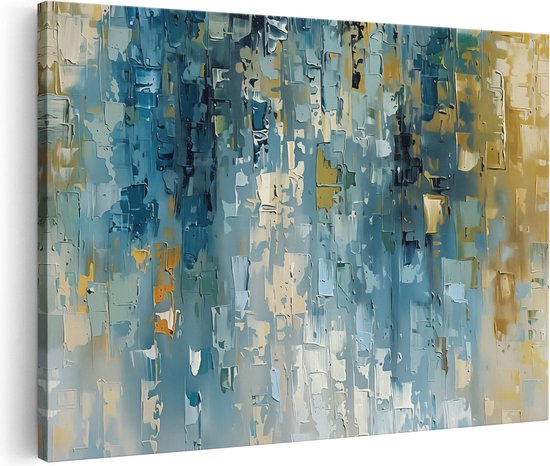 Artaza Peinture sur toile oeuvre abstraite en Blauw et jaune - 60x40 - Décoration murale - Photo sur toile - Impression sur toile
