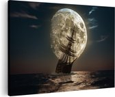 Artaza Canvas Schilderij Schip in de Oceaan met een Volle Maan Erachter - 120x80 - Groot - Foto Op Canvas - Canvas Print
