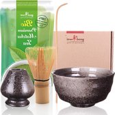 Complete Theeceremonie Set met Japanse Biologische Matcha Thee Schaal Matchaklopper en Chasen Houder (Goma) Schalen set