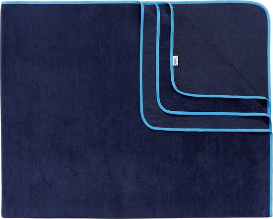 Strandhanddoek XXL, 200 x 160 cm, partner en familie badhanddoek, groot, 100% biologisch katoen, wollig, badstof, velours, dames en heren, marineblauw/blauw