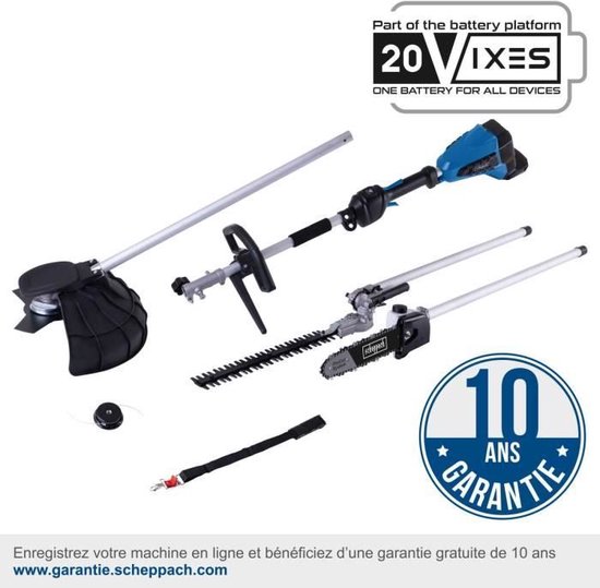 Scheppach Accu Tuinmachine 4-in-1 20V BC-MFH400-X - 2x 20 V (40 V) - Grastrimmer - Bosmaaier - Heggenschaar - Snoeischaar van Scheppach — afbeelding 4