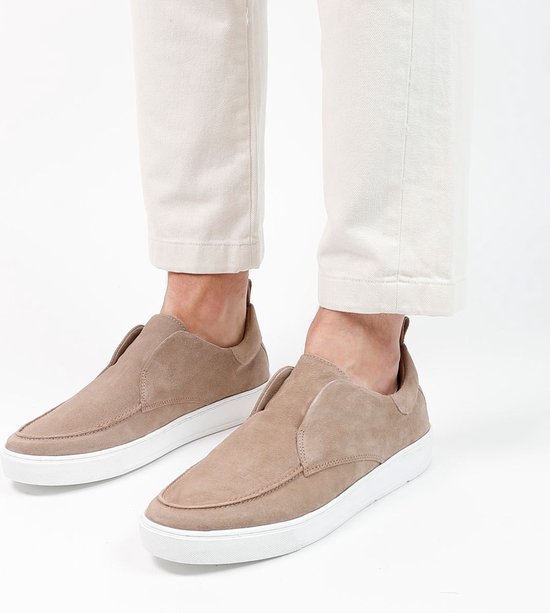 Manfield - Heren - Taupe suède loafers - Maat 40