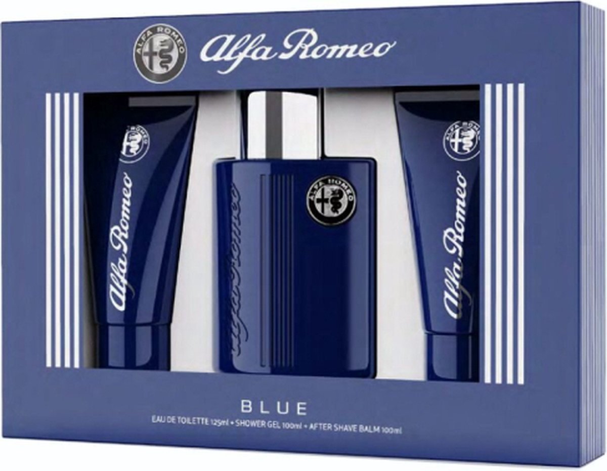 Goedkoopste Alfa Romeo BLUE 3 delig Giftset met 125ml EDT 100ml After Shave Balsem 100ml Douchegel