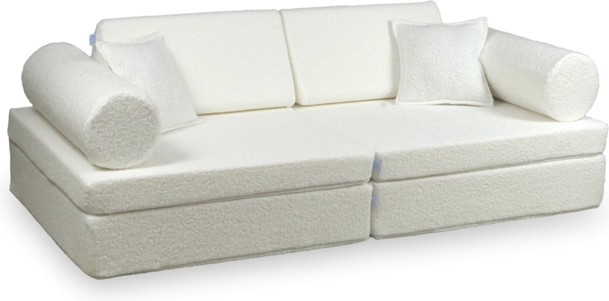 XXL Modulaire bank - Speelsofa- Bouclé Cream Comfort (inclusief 2 bolsters en 2 kussens)