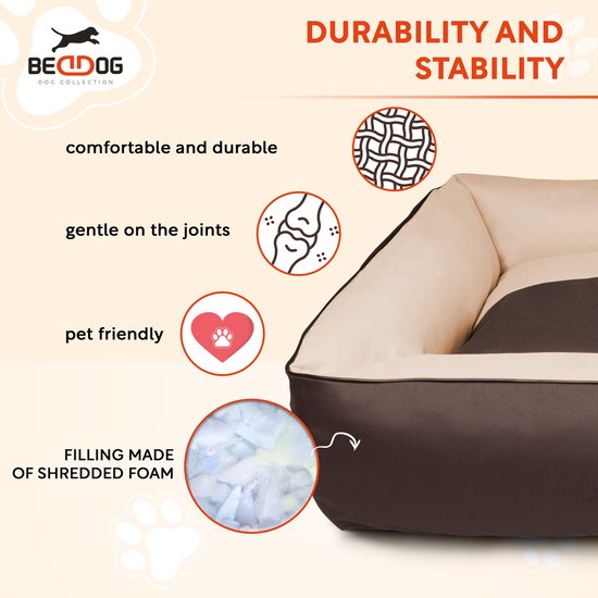 Baodan Hondenbed voor kleine honden, wasbaar, 75 x 50 cm, hondenkussen met antislip onderkant, hondenbedden voor kleine, middelgrote honden, bruin