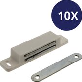 10x Magneetsnapper - Wit - 12kg - 67x18mm - Inclusief Sluitplaat