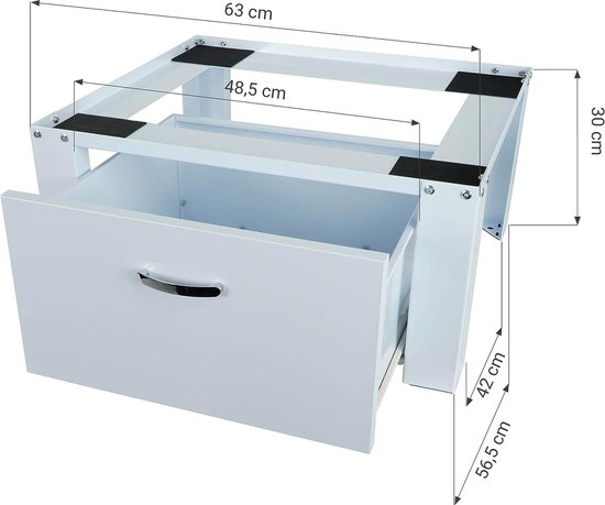 Wasmachine verhoger, Wasmachine Onderstel dubbele set 63x54x32 cm met planchet in wit ML design - ML-Design