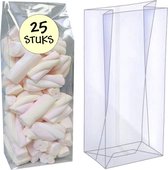 Fako Bijoux® - Blokbodemzakjes Plastic Transparant - 80 + 50 x 250 mm - 100% Polypropyleen - Recyclebaar- Rechthoekige Blokbodem Zak - Duurzaam - Voedsel Verpakking - 25 Stuks